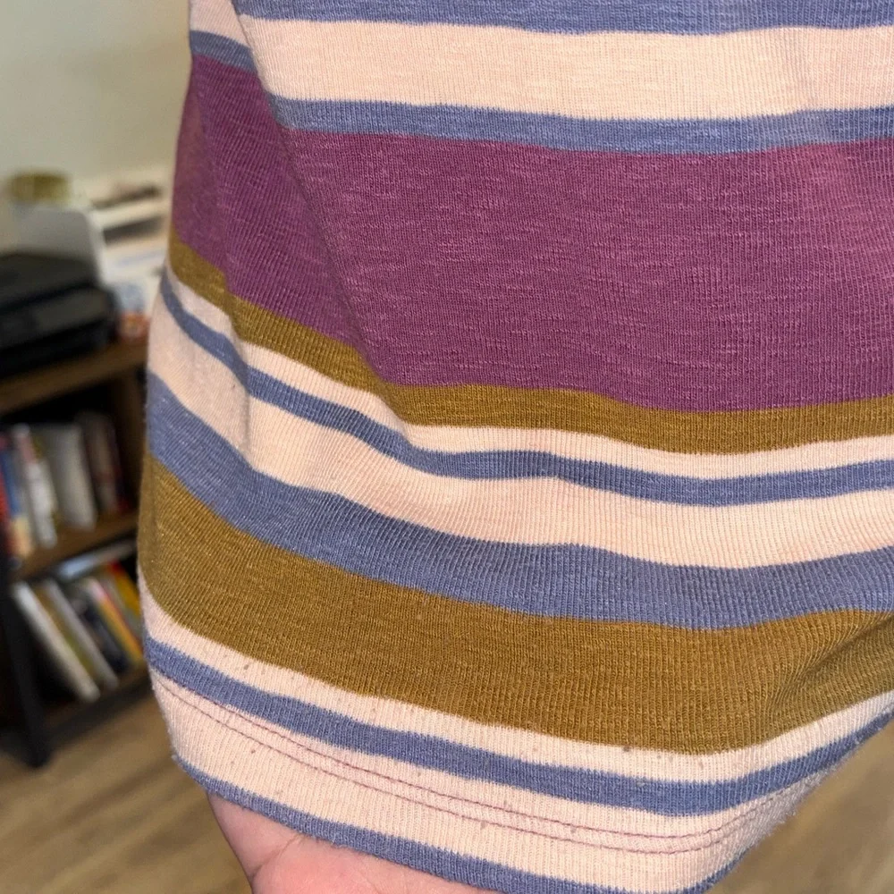 Madewell Cotton Blend Mockneck Shirttail Tee in Champagne Stripes size small GUC - Picture 6 of 9